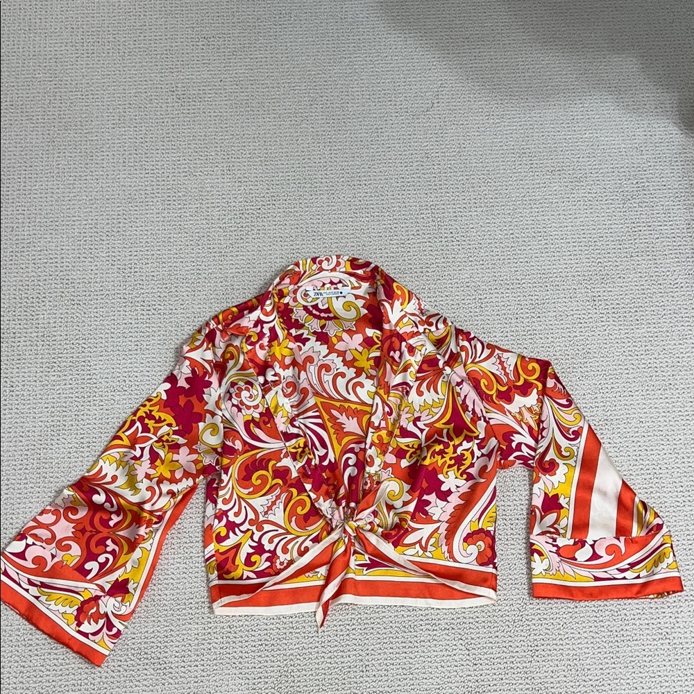 Zara tie front Red and Yellow Paisley Blouse